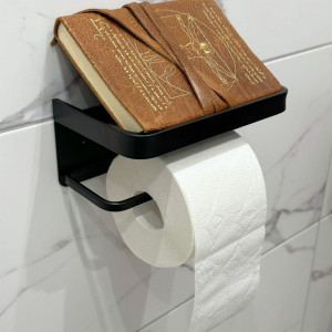 Метална поставка- органайзер за тоалетна хартия и козметика, ЧЕРНА, стенна, за залепяне или винтов монтаж